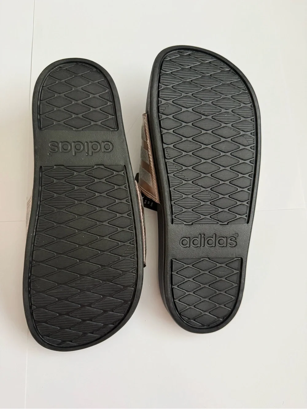 adidas Women’s Rose Gold and Silver Glitter Slide Sandals